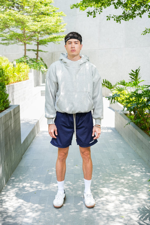 Mock Neck Athletic Hoodie In Stone Gray
